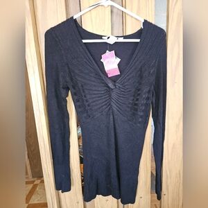 NWT Candie's Sz M Black Ribbed V-Neck Long Sleeve Sweater